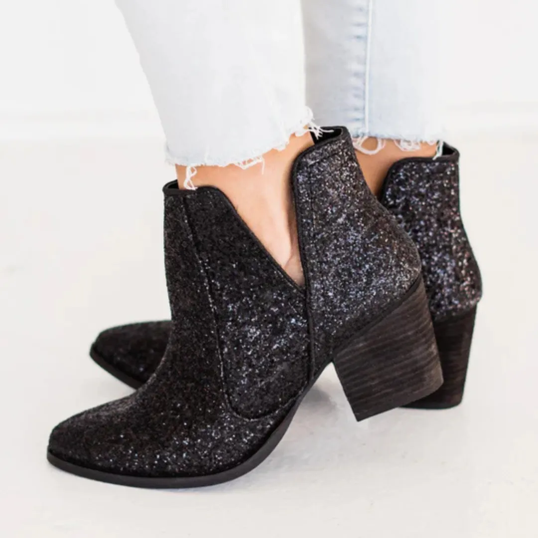 Online Exclusive | Fiera Heeled Glitter Booties in Black