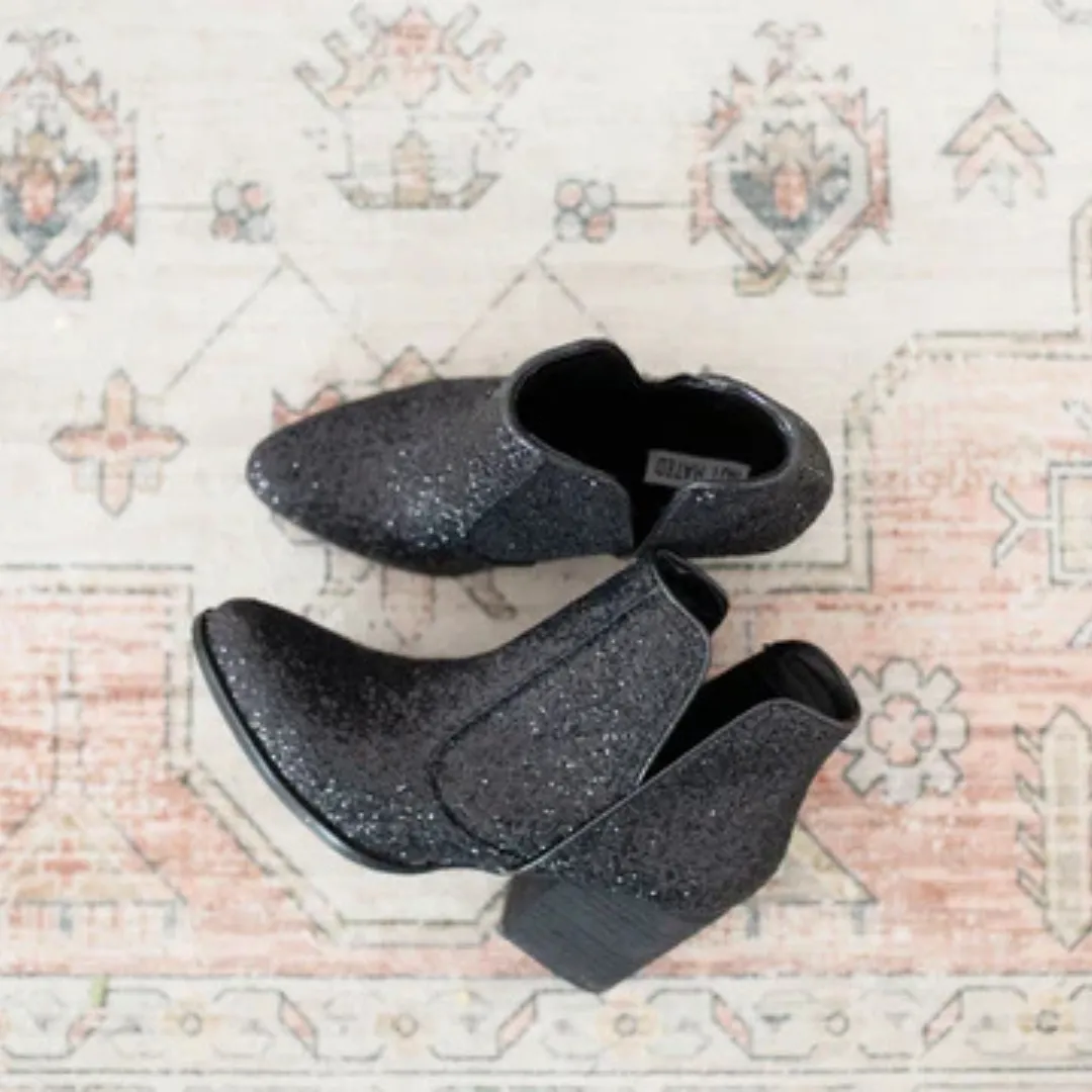 Online Exclusive | Fiera Heeled Glitter Booties in Black