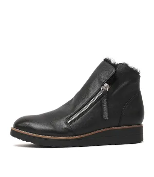 Opal Black Leather/ Black Fur Ankle Boots