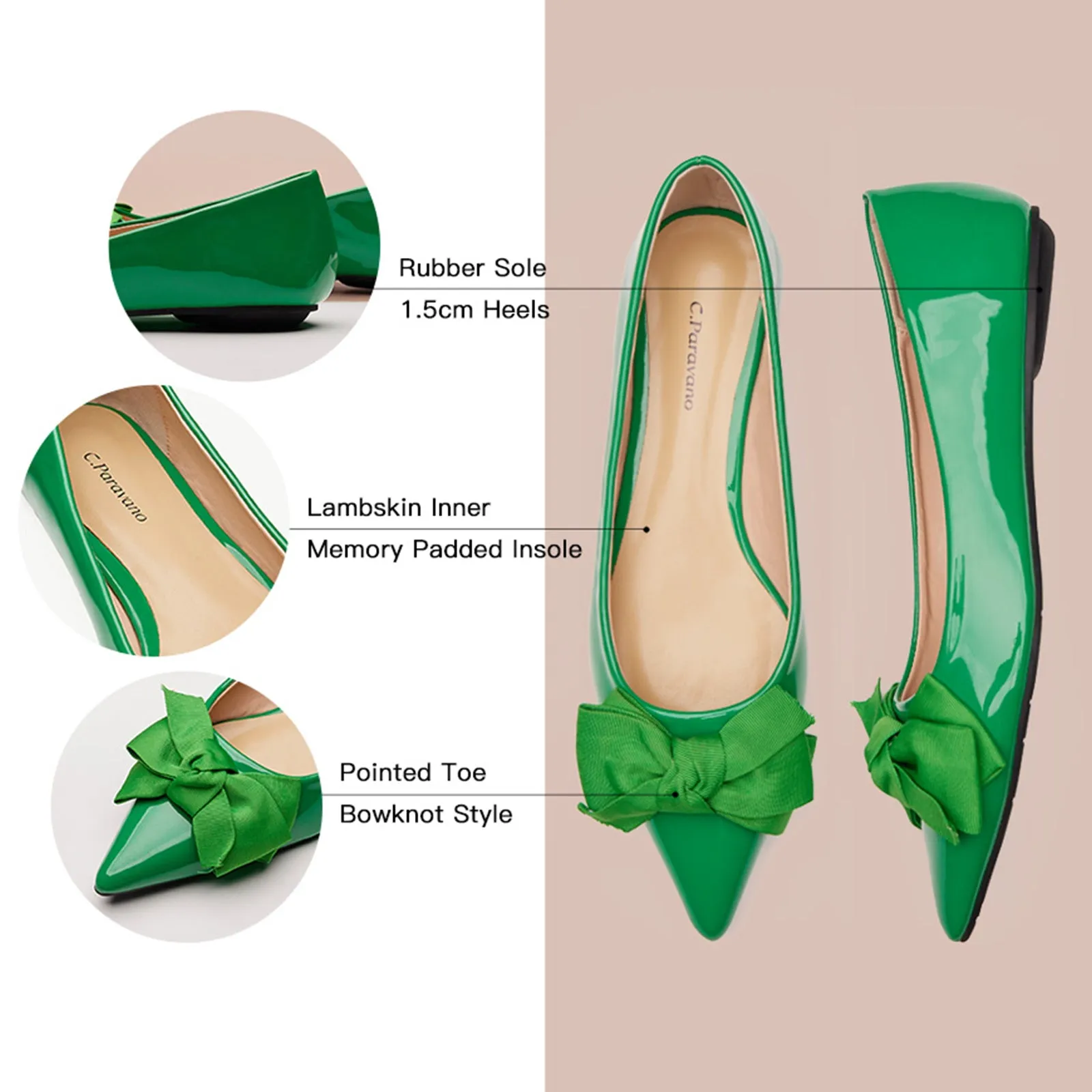 Patent Pointy Bow Flats (Aida) Green