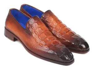 Paul Parkman Gray Crocodile Embossed Calfskin Loafers