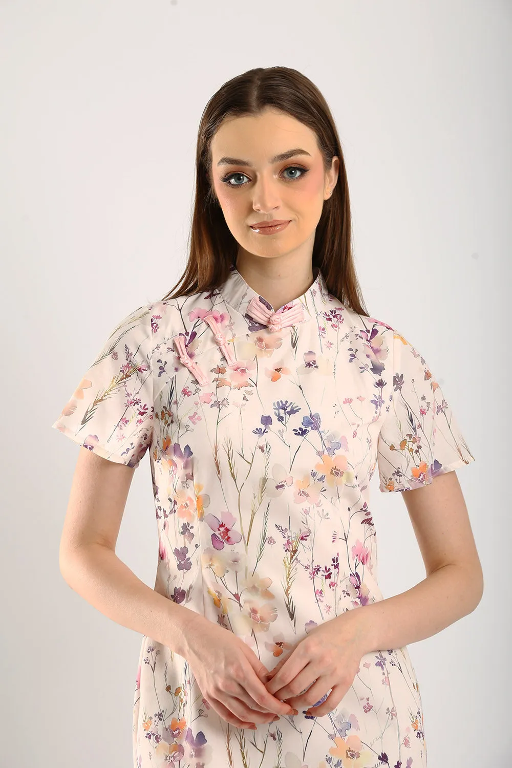 Perla Cheongsam Dress in Pink Floral