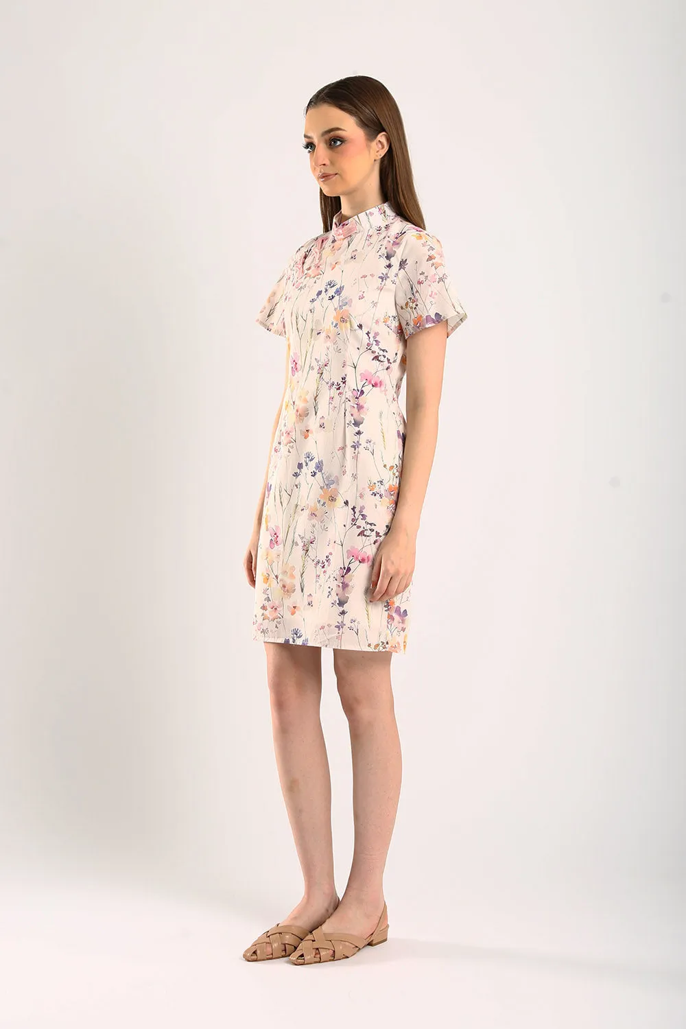 Perla Cheongsam Dress in Pink Floral