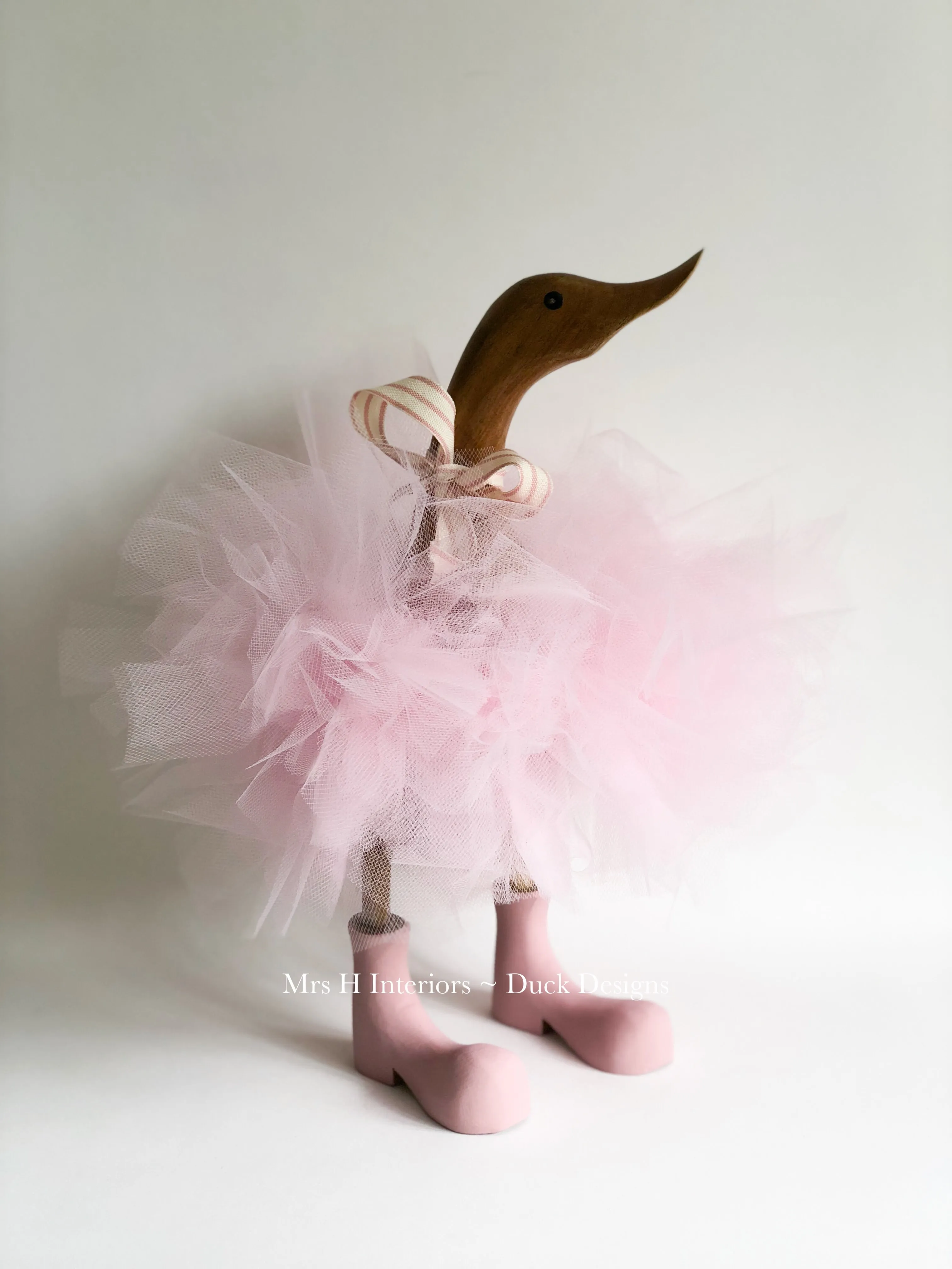 Pink Tutu Duck - Decorated Wooden Duck in Boots by Mrs H the Duck Lady