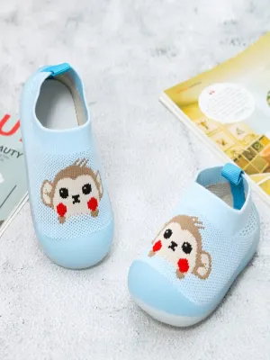 Playful Blue Monkey-Themed Shoe Socks for Boys