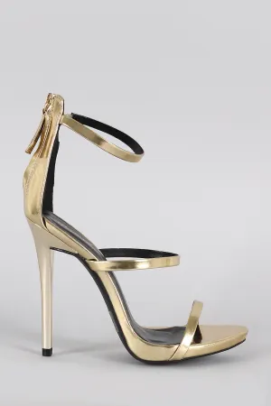 Qupid Metallic Triple Strap Open Toe Heel