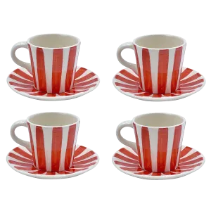 Red Stripes Espresso Cup & Saucers (Set of 4)