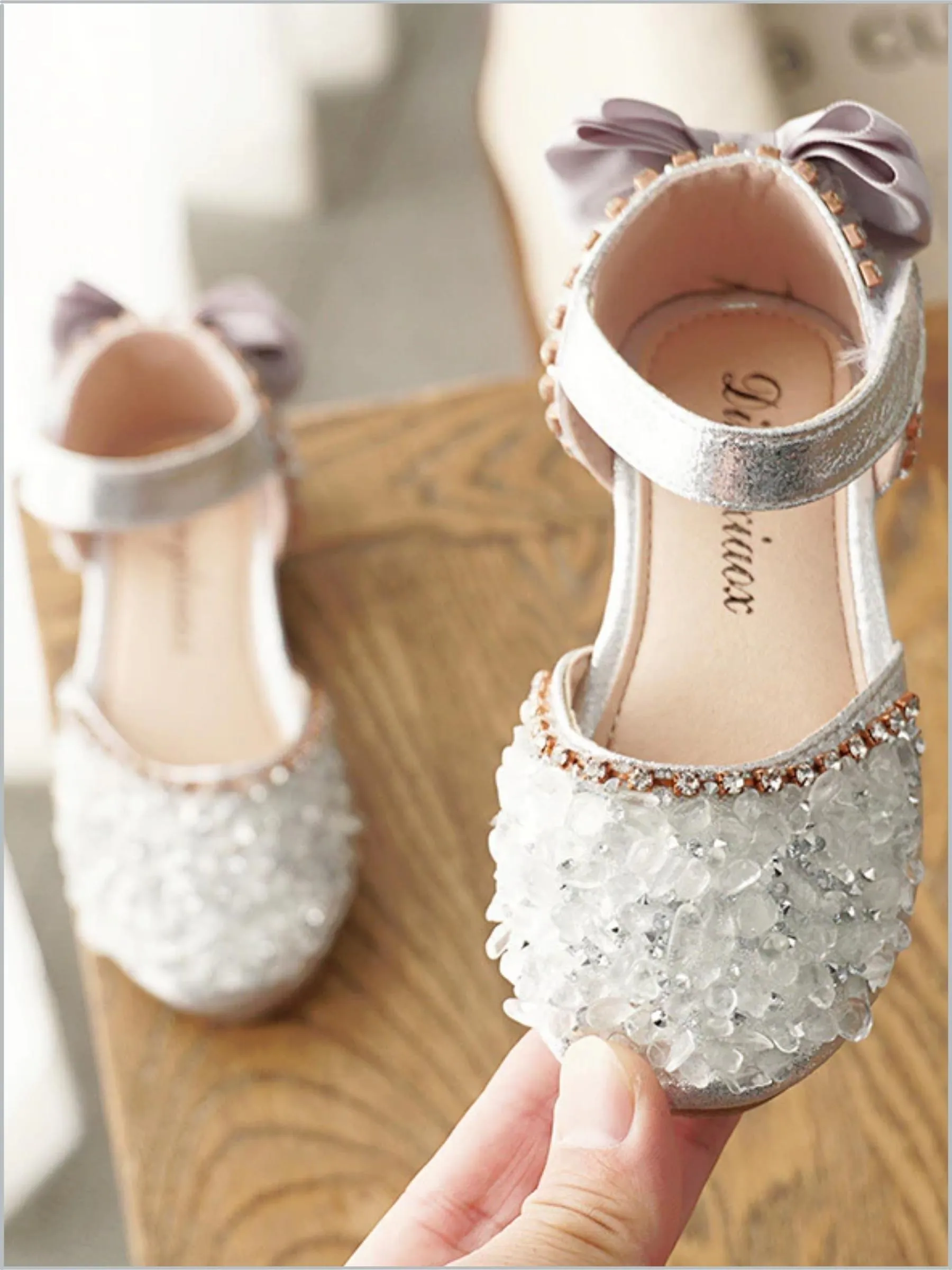 Rhinestone Sparkle Heel Bow Flats By Liv and Mia