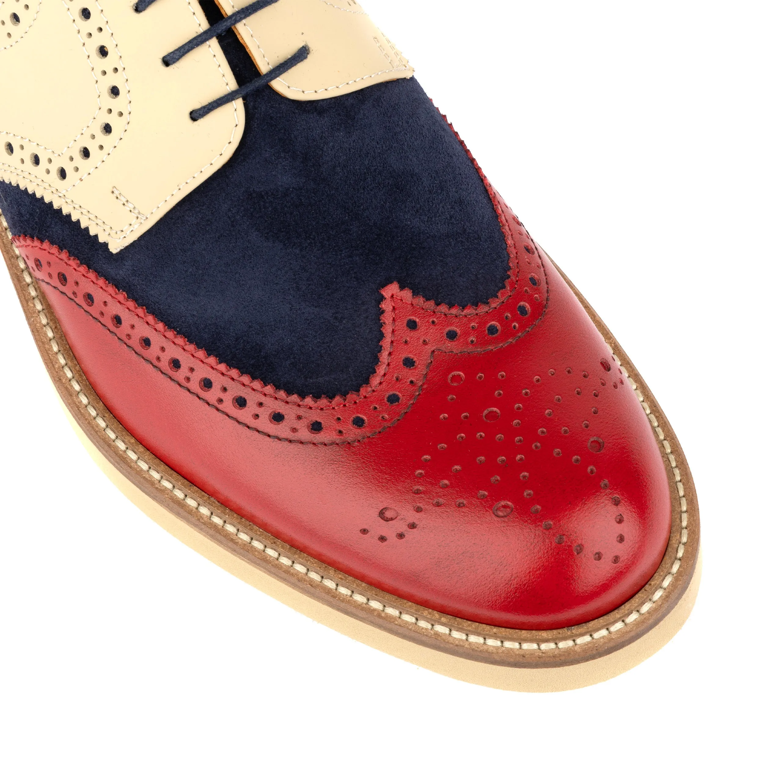 Riser - Navy Red & Cream - Men's leather lace up with llightweight sole and broguing