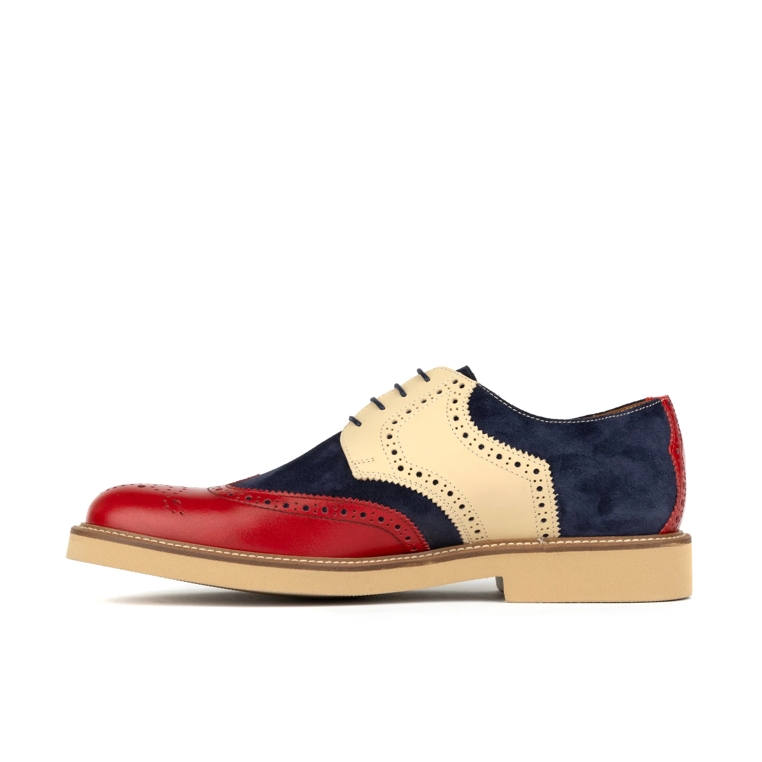 Riser - Navy Red & Cream - Men's leather lace up with llightweight sole and broguing