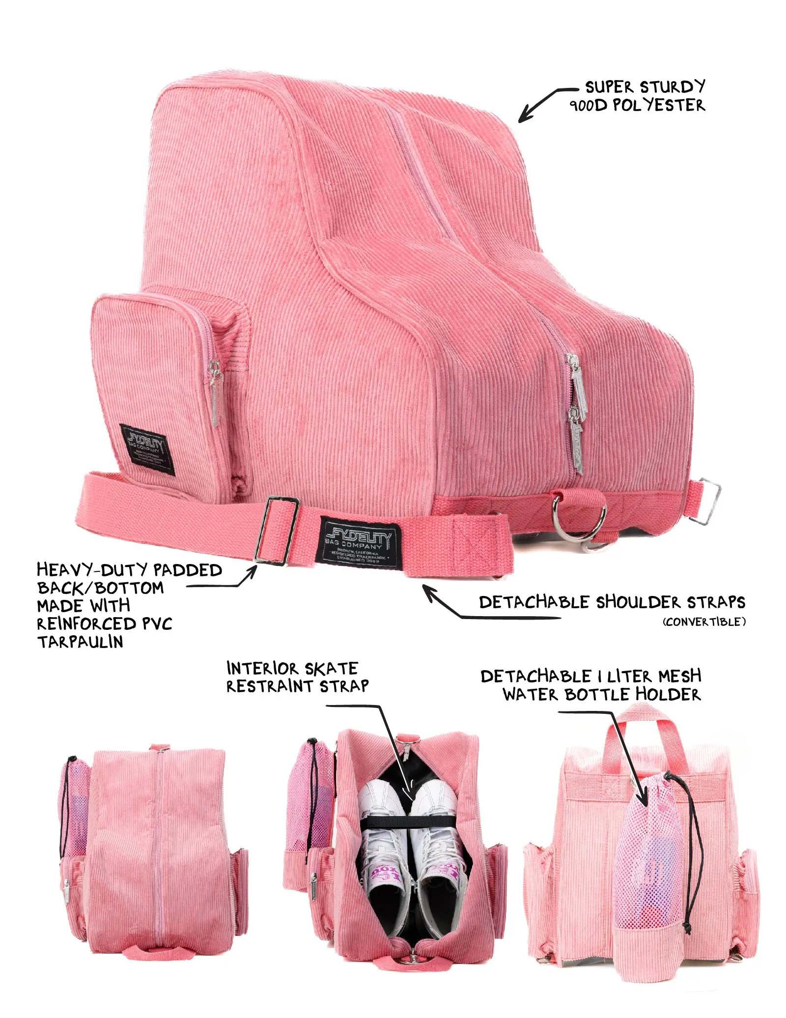 Roller Skate Backpack | Freewheelin' | Corduroy Pink