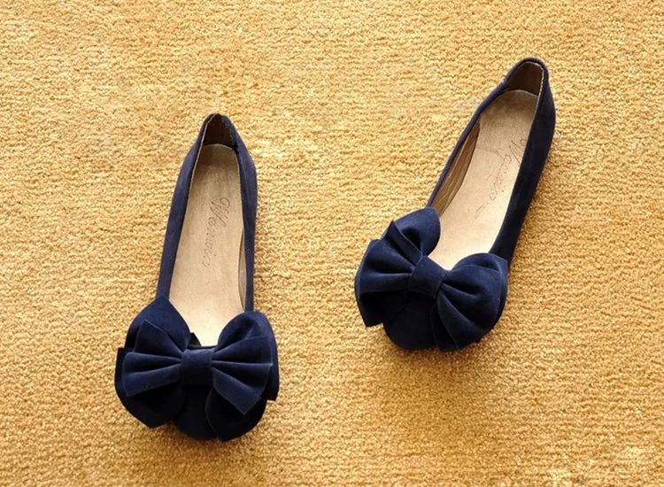 Round Toe Bow Suede Flat Shoes Women 1894