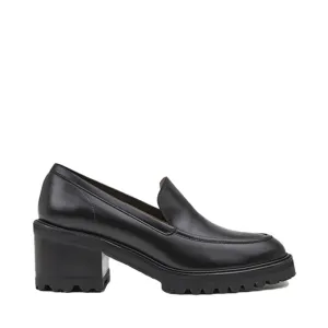 Saga Black Leather Heeled Loafers