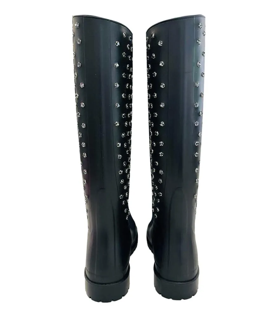 Saint Laurent Festival 25 Crystal Studded Rubber Rain Boots. Size 36