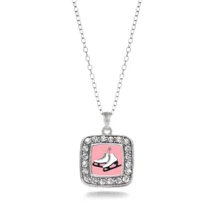 Silver Figure Skates Square Charm Classic Necklace