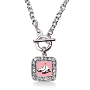 Silver Figure Skates Square Charm Toggle Necklace