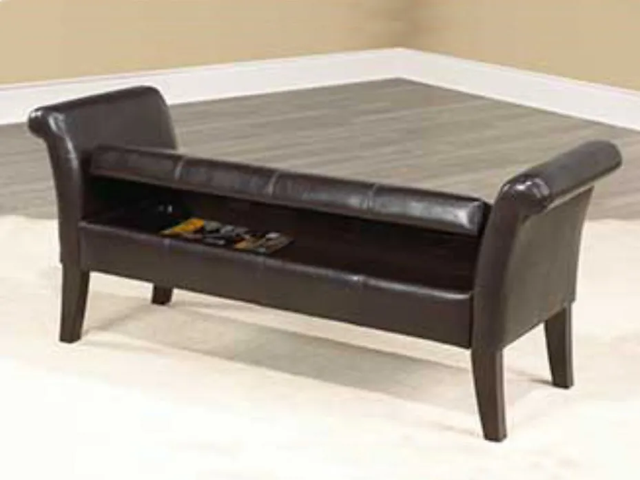 Sleek and Simple Storage Bench in Espresso Bonded Leather