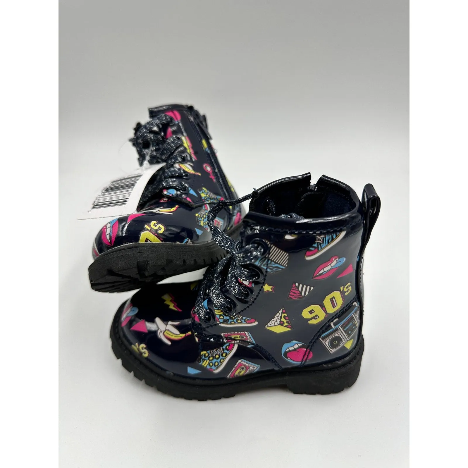 Small Kid/Toddler Size 7, '90s Themed Rain Boots with Gloss Finish