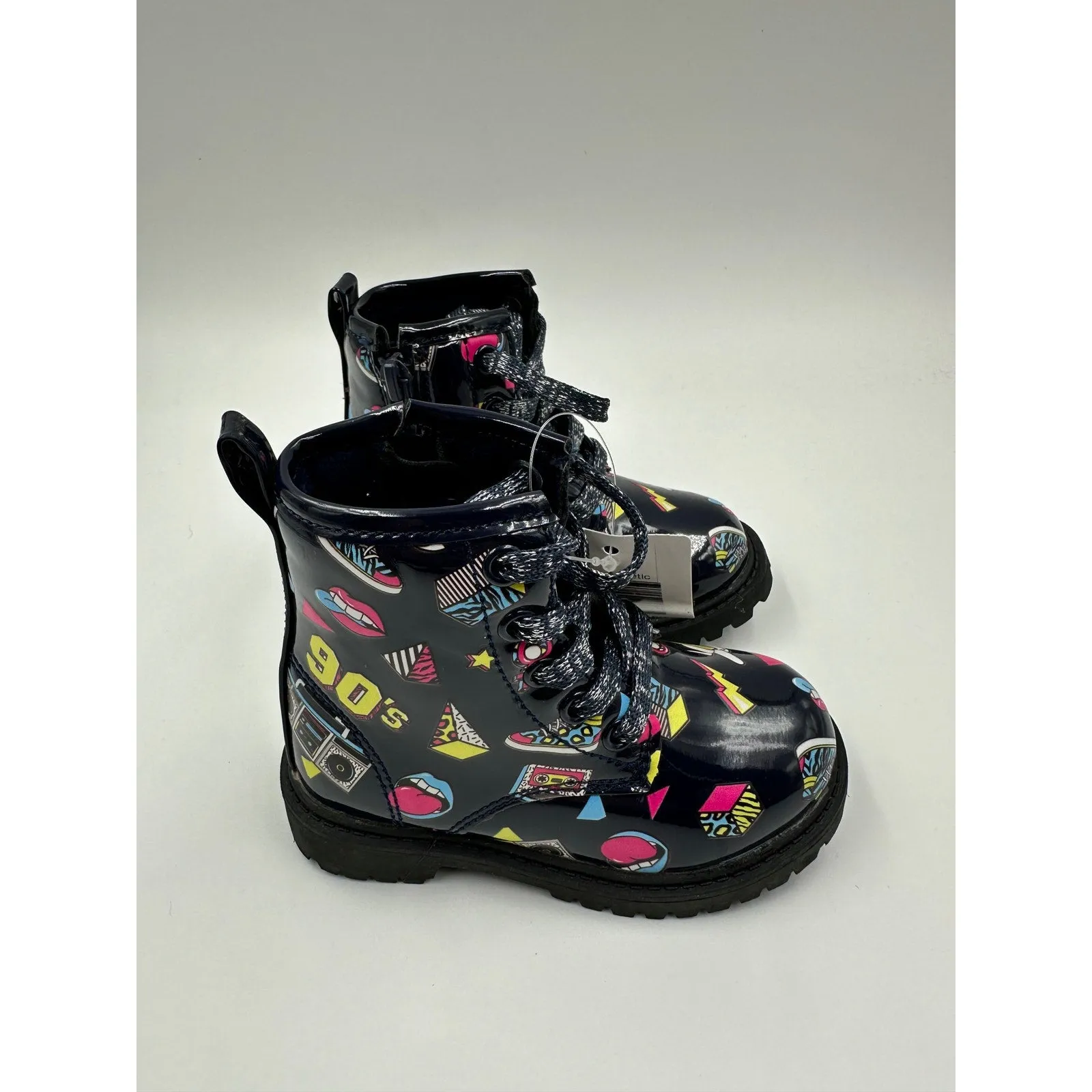 Small Kid/Toddler Size 7, '90s Themed Rain Boots with Gloss Finish