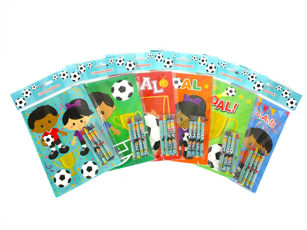 Soccer Coloring Books with Crayons Party Favors - Set of 6 or 12