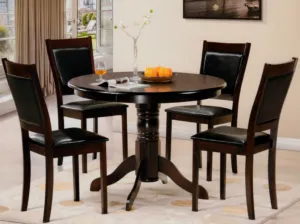 Solid-Wood Pedestal Table 5 Pcs Dining Set