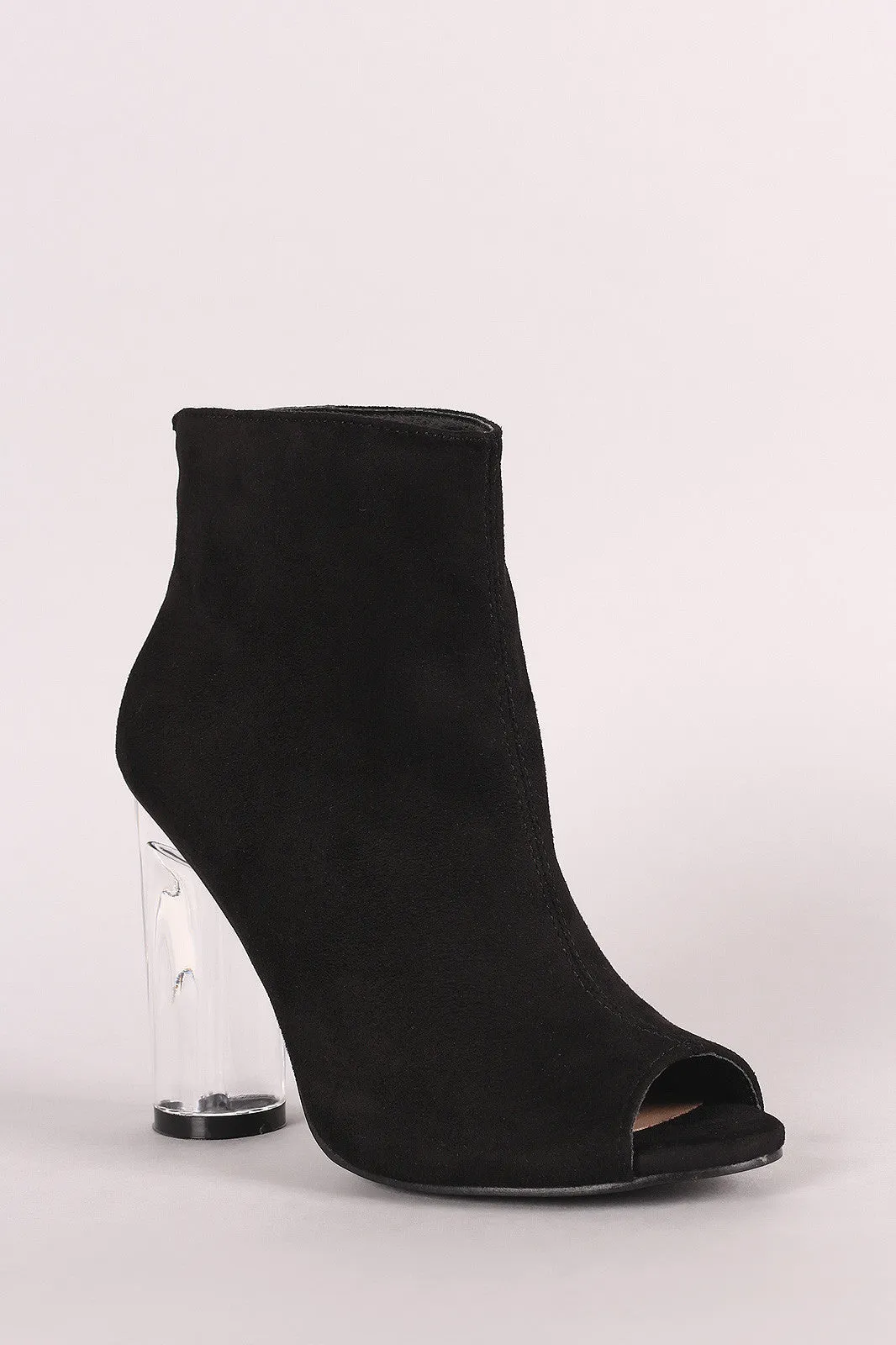 Suede Peep Toe Chunky Perspex Heeled Ankle Boots