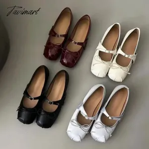 TAVIMART -  New French Style Classic Silk and PU Ballet Shoes Women Square Toe Bowtie Women Flats Elegant Valentine Shoes