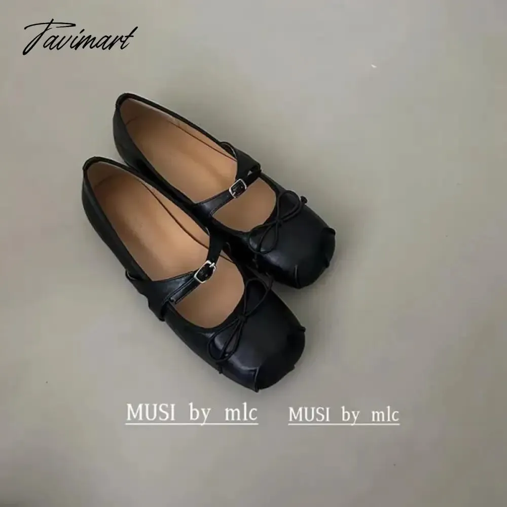 TAVIMART -  New French Style Classic Silk and PU Ballet Shoes Women Square Toe Bowtie Women Flats Elegant Valentine Shoes