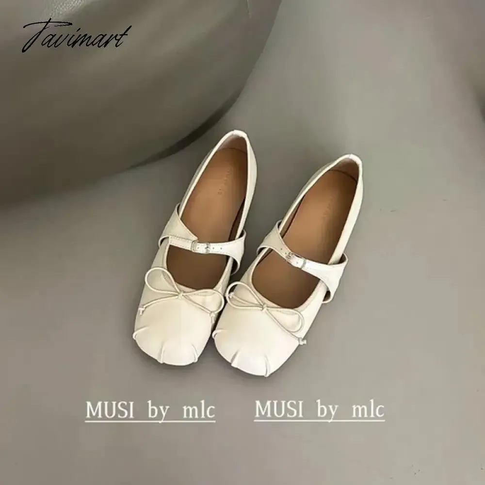 TAVIMART -  New French Style Classic Silk and PU Ballet Shoes Women Square Toe Bowtie Women Flats Elegant Valentine Shoes