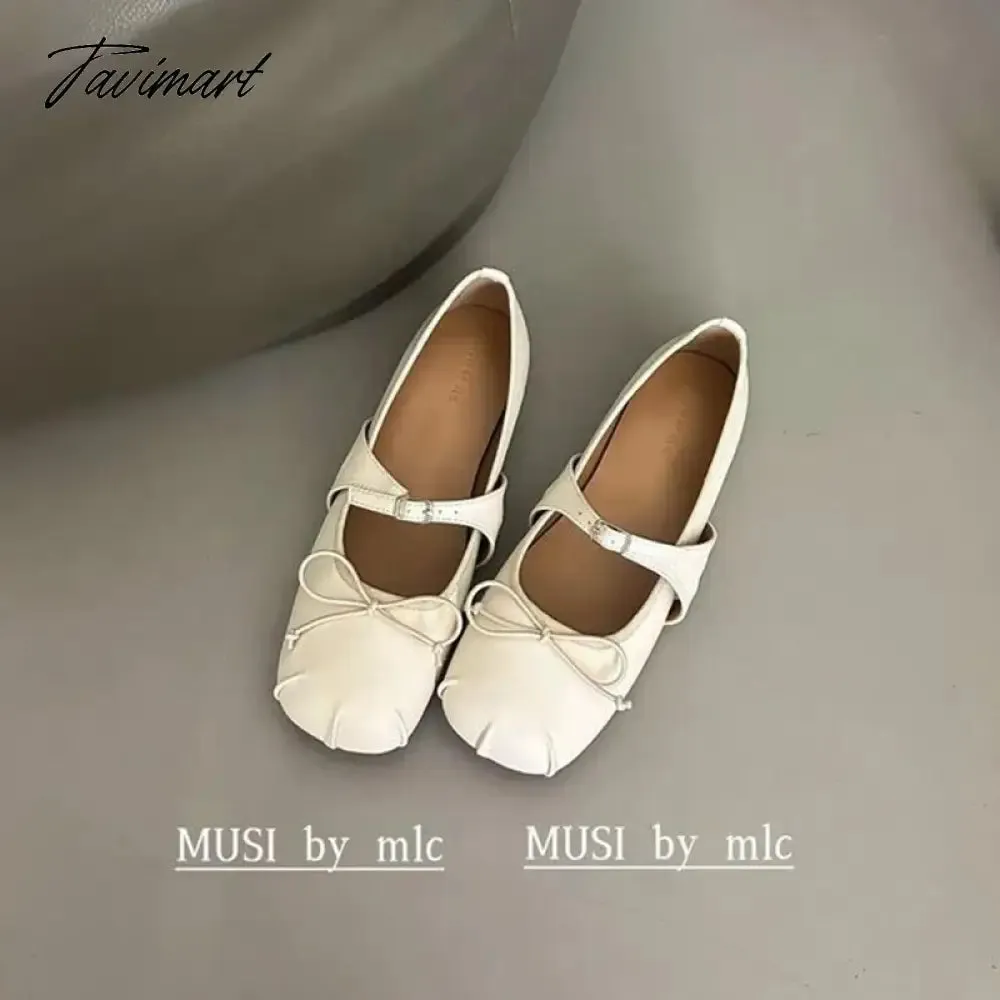 TAVIMART -  New French Style Classic Silk and PU Ballet Shoes Women Square Toe Bowtie Women Flats Elegant Valentine Shoes