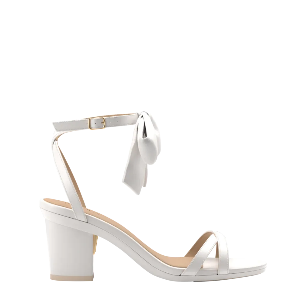 The Brynn White Satin Bow   Block Heel Kit 3 White