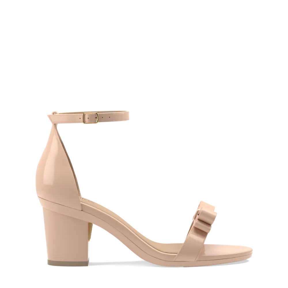 The Pashionista - Sand Patent Bow   Block Heel Kit 3 Sand - FINAL SALE