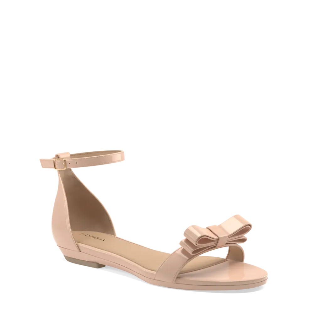 The Pashionista - Sand Patent Bow   Block Heel Kit 4 Sand - FINAL SALE