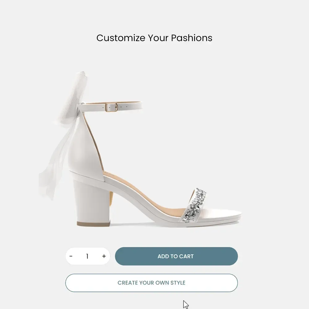 The Pashionista - White Crystal Bow   Block Heel Kit 3 White