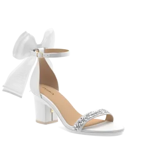 The Pashionista - White Crystal Bow   Block Heel Kit 3 White