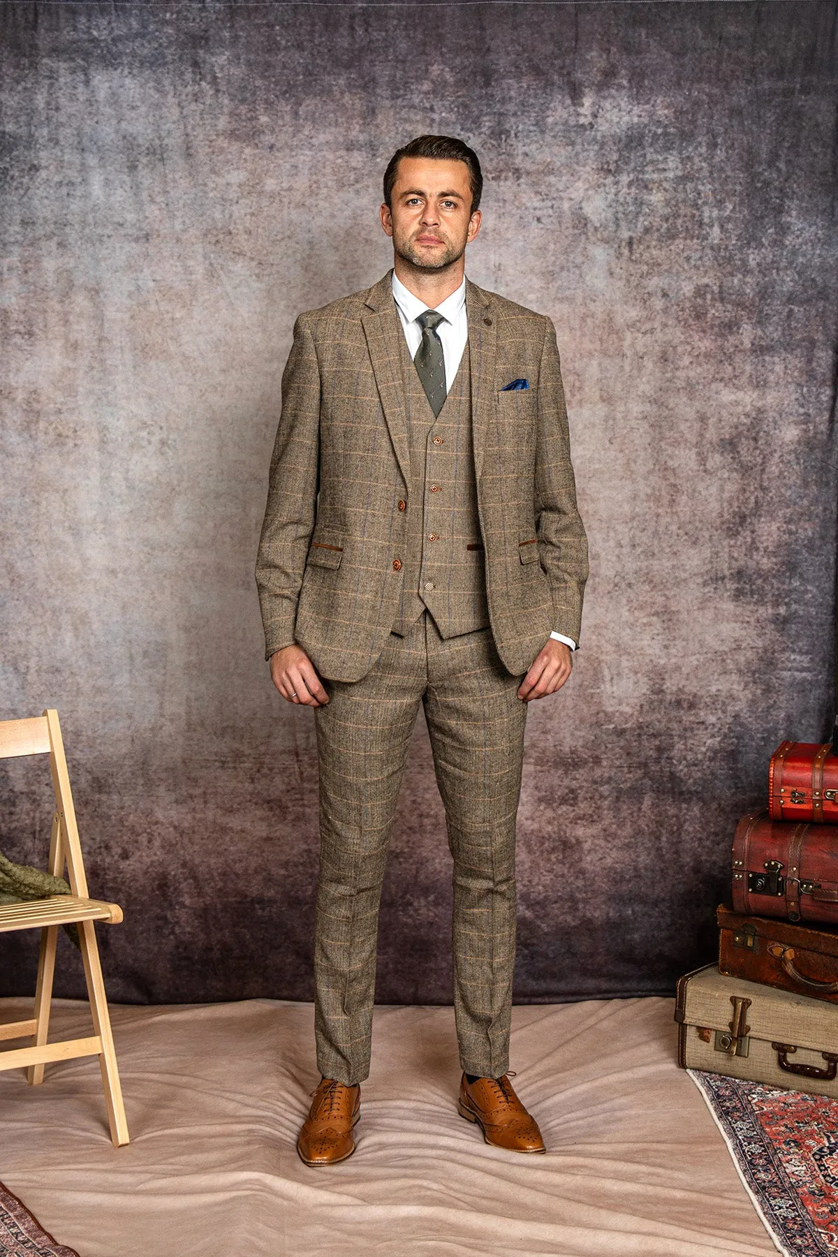 The WHU Collection - TED Tan Tweed Check Three Piece Suit As Worn By Lukasz Fabianski