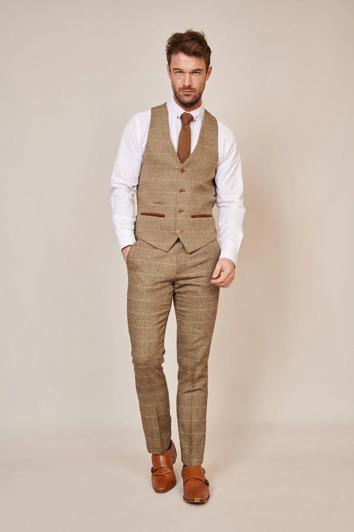 The WHU Collection - TED Tan Tweed Check Three Piece Suit As Worn By Lukasz Fabianski