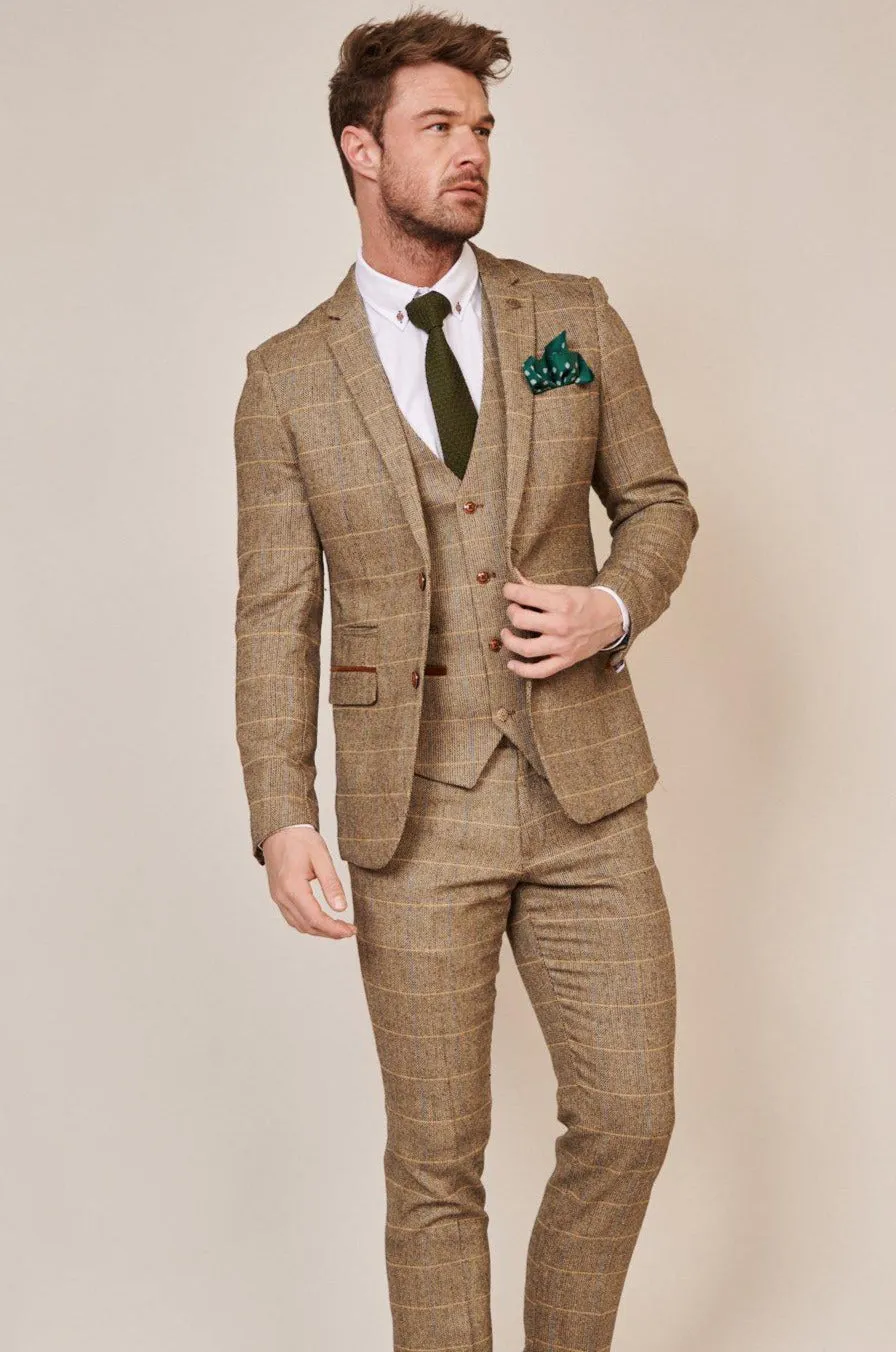 The WHU Collection - TED Tan Tweed Check Three Piece Suit As Worn By Lukasz Fabianski