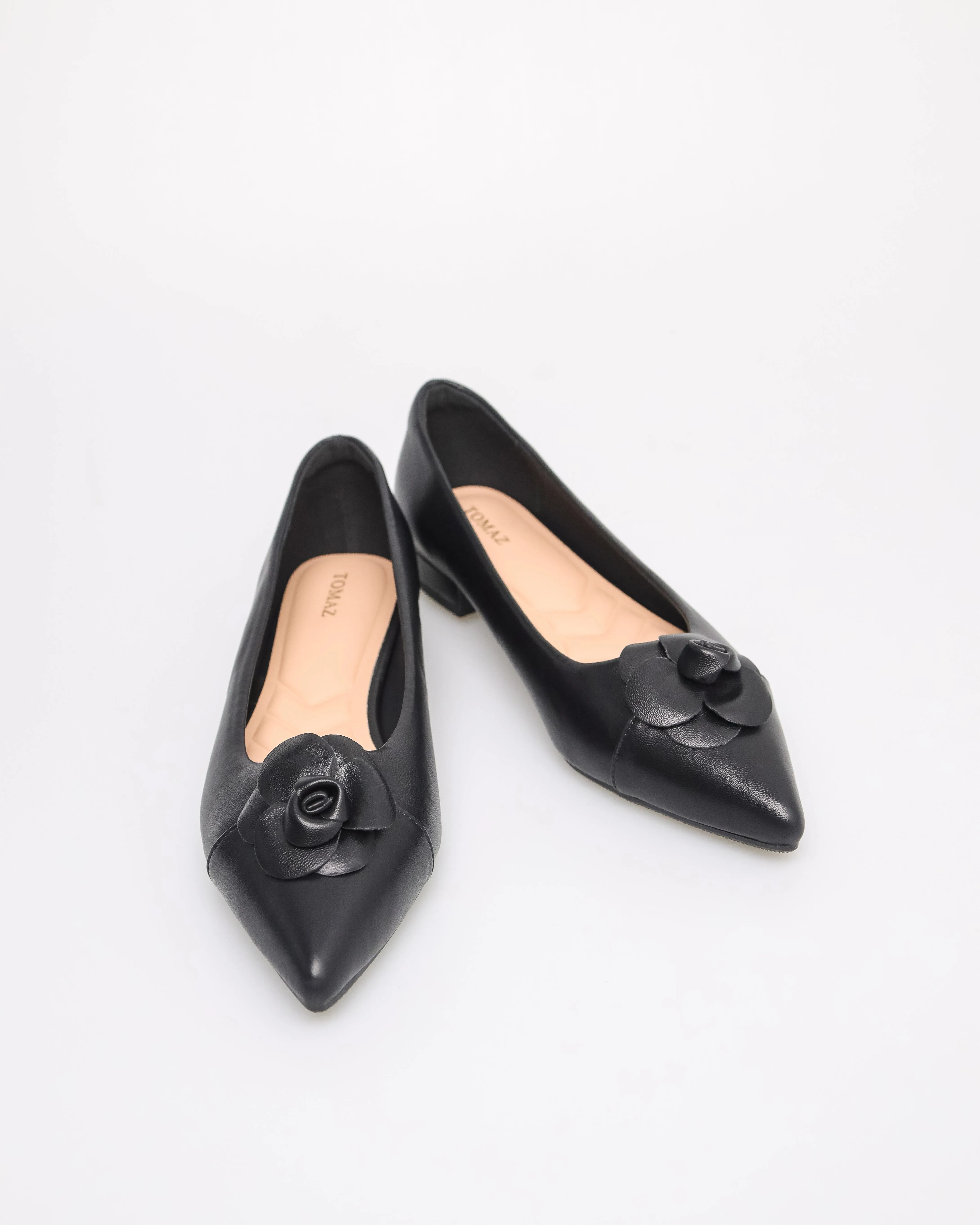 Tomaz YX183 Ladies Flower Bow Flats (Black)