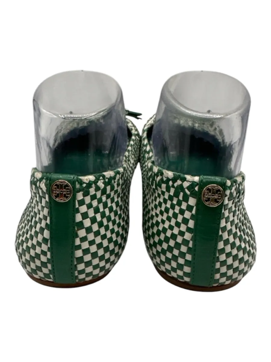 Tory Burch Shoe Size 11 Green & White Leather Bow Tie Checkered loafer Flats