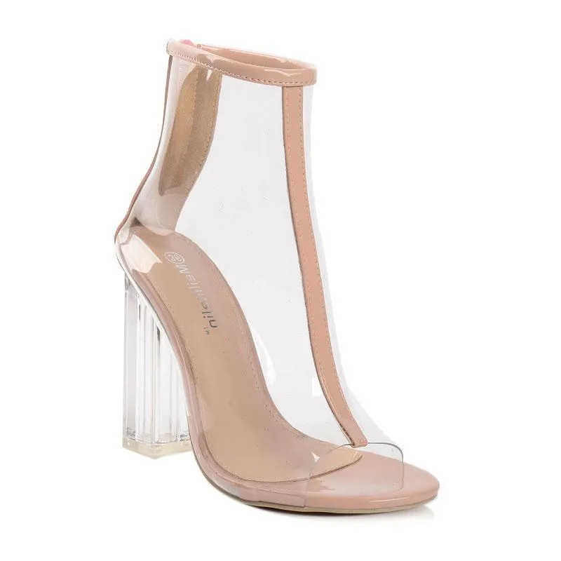 Transparent Open Toe Chunky High Heel Boots Shoes SD00136