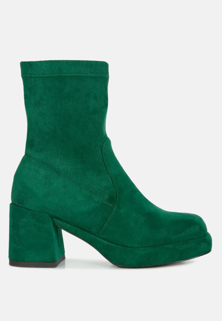 Two-Cubes Suede Platform Ankle Boots