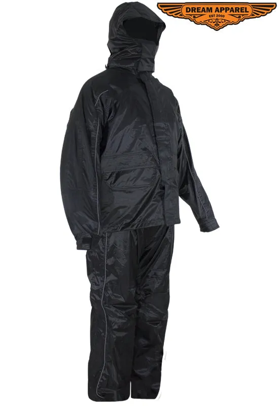 Two-Piece Black Rain Suit With Zippered Side Seams