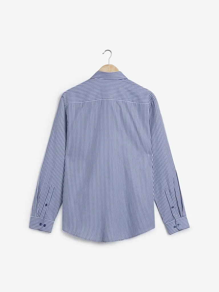 WES Formals Blue Striped Slim Fit Shirt