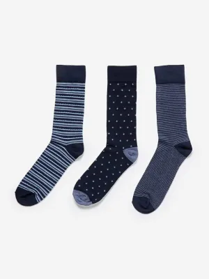 WES Lounge Navy Full-Length Socks Pack Of Three