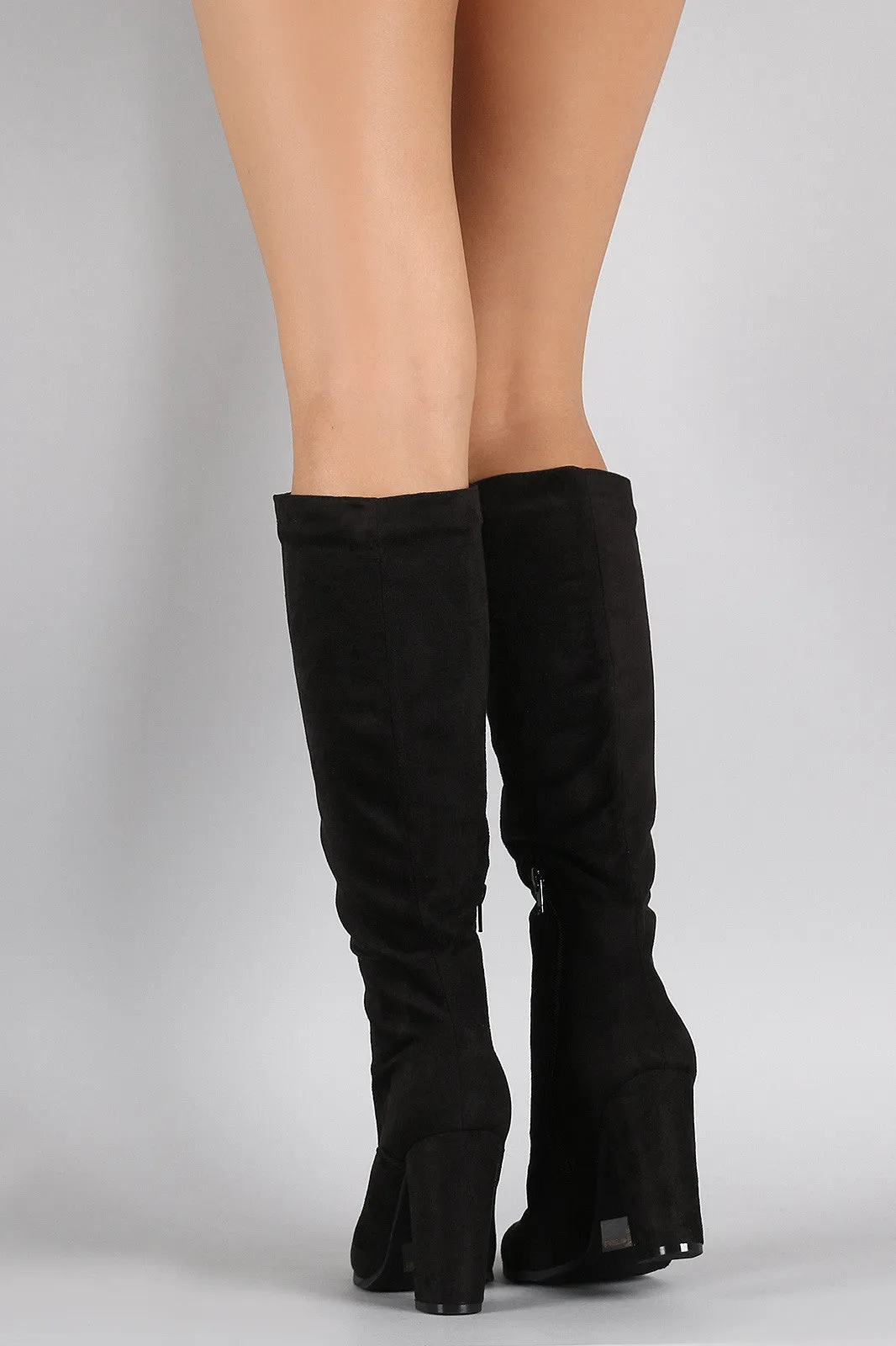 Wild Diva Lounge Suede Lace Up Knee High Heeled Boots