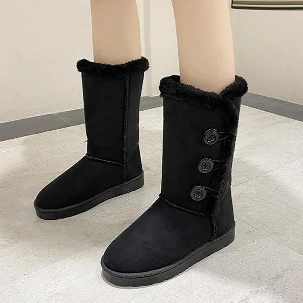 Women flatform mid calf buttons faux fur warm winter snow boots