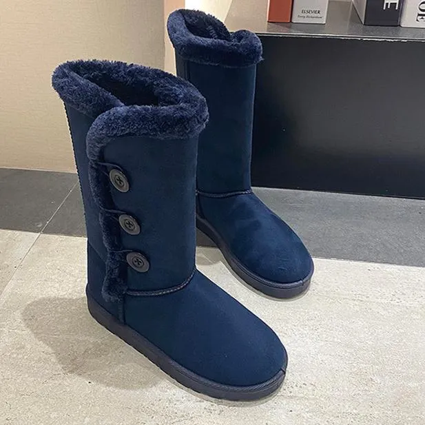 Women flatform mid calf buttons faux fur warm winter snow boots