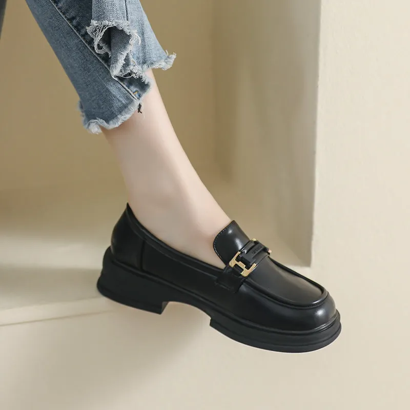 Women Retro Casual Soft Leather Thick Soled Loafers