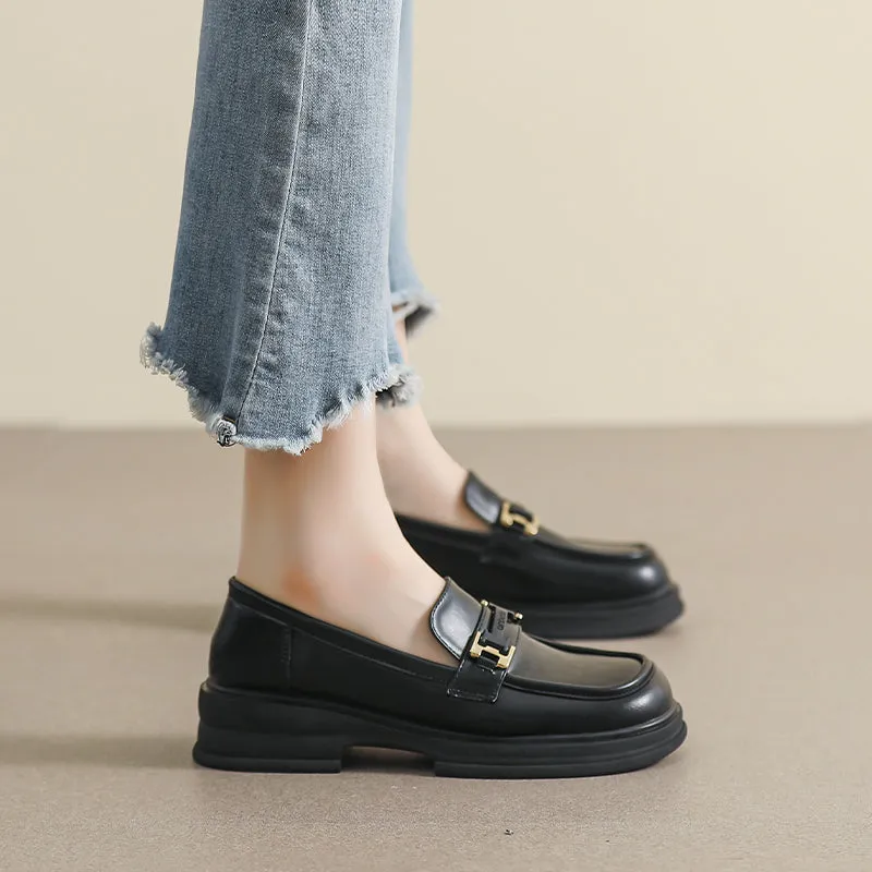 Women Retro Casual Soft Leather Thick Soled Loafers